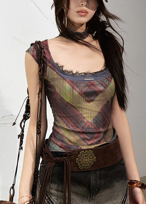 Bohemian Dark Grey O-Neck Print Lace Patchwork Vest Sleeveless