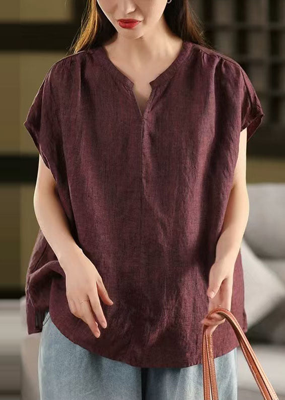 Bohemian Dull Red Oversized Linen Tanks Summer