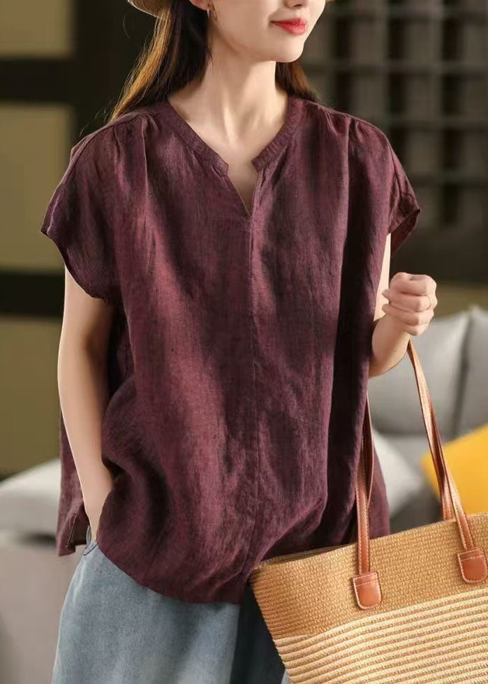 Bohemian Dull Red Oversized Linen Tanks Summer