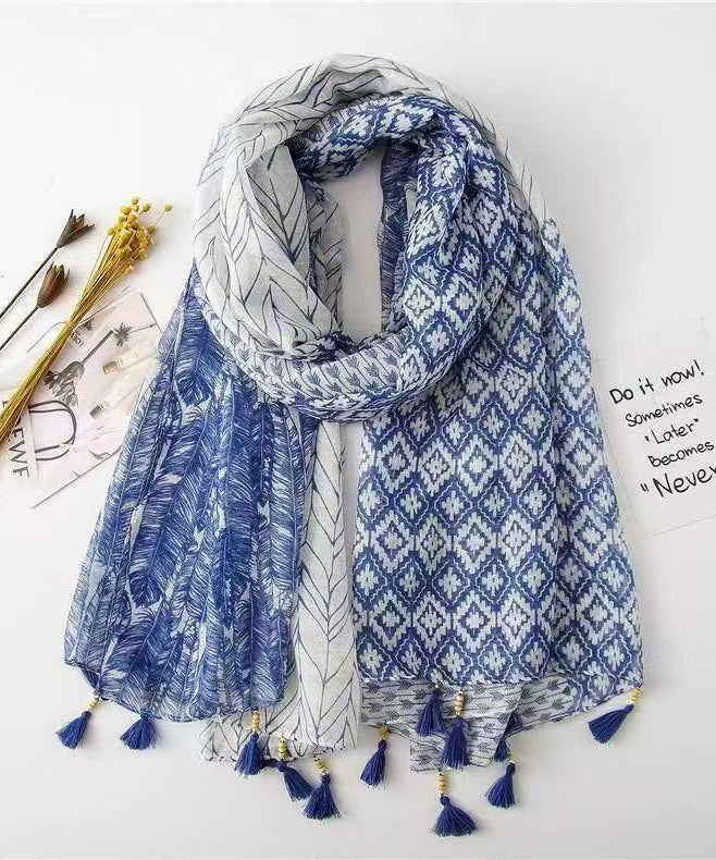 Bohemian Ethnic Style Artistic Print Tassel Cotton Scarf