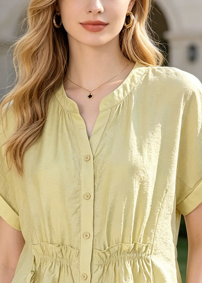 Bohemian Fruit Green Ruffled Wrinkled Cotton Shirts Summer