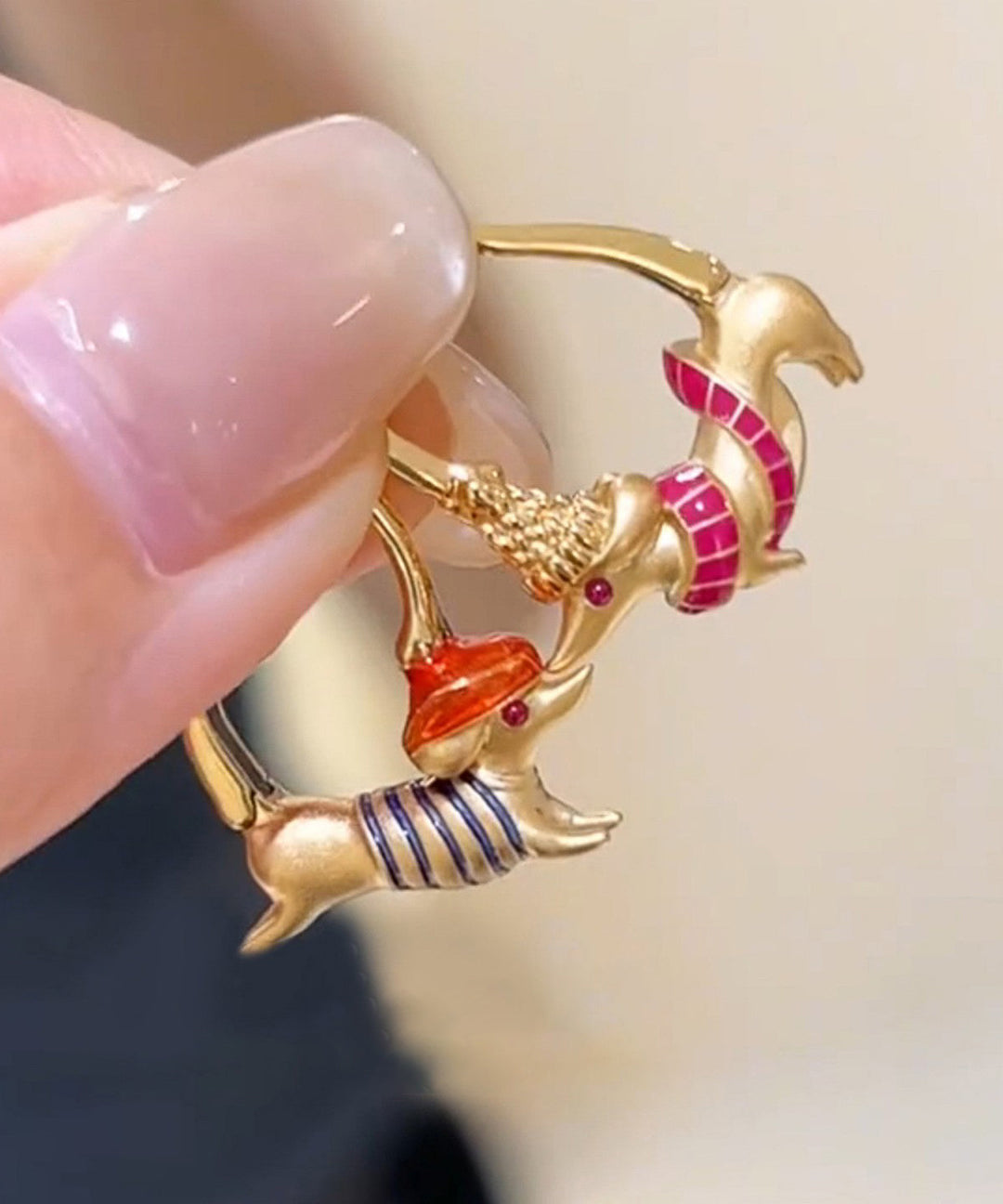 Bohemian Gold Alloy Puppy Sausage Hoop Earrings