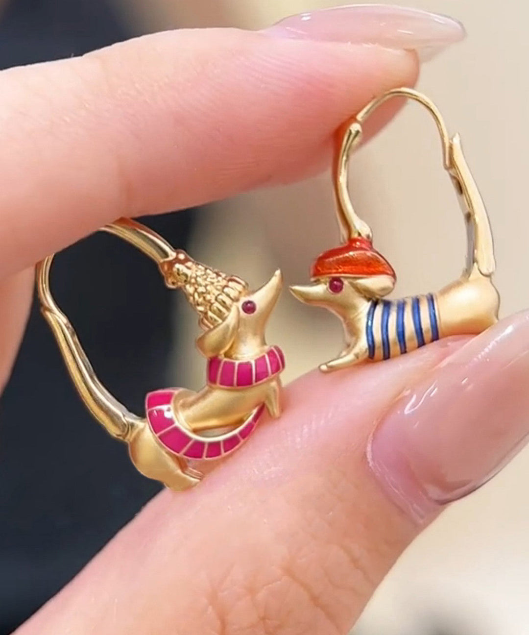 Bohemian Gold Alloy Puppy Sausage Hoop Earrings