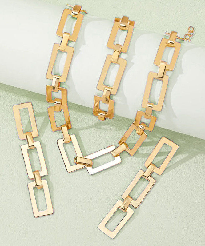 Bohemian Gold Copper Alloy Chain Drop Earrings, Bracelet And Lariat Necklace Three-Piece Set