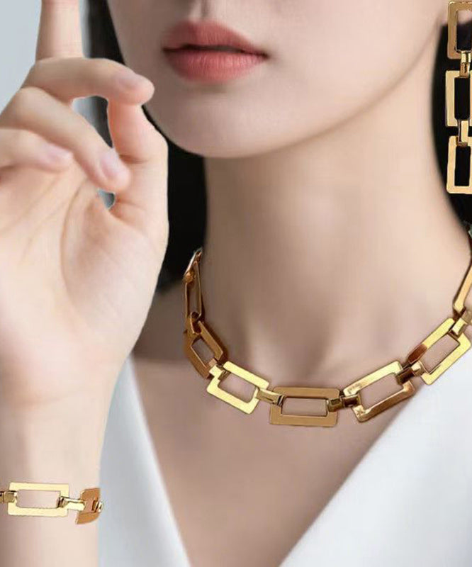 Bohemian Gold Copper Alloy Chain Drop Earrings, Bracelet And Lariat Necklace Three-Piece Set
