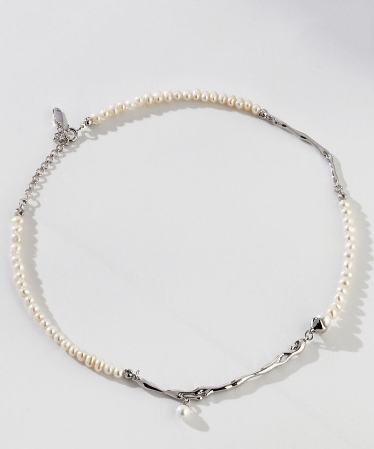 Bohemian Gold Copper Alloy Pearl Patchwork Gratuated Bead Necklace