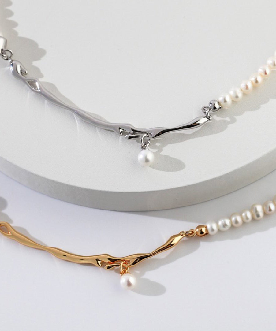 Bohemian Gold Copper Alloy Pearl Patchwork Gratuated Bead Necklace