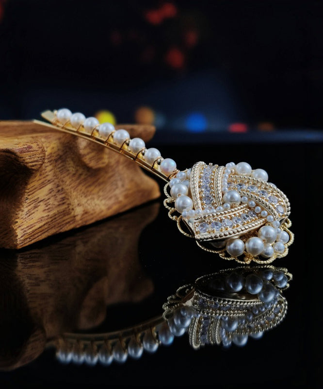 Bohemian Gold Copper Overgild Inlaid Pearl Zircon Hairpin