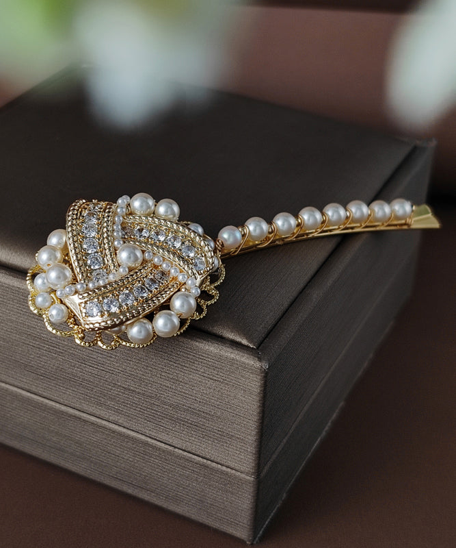 Bohemian Gold Copper Overgild Inlaid Pearl Zircon Hairpin