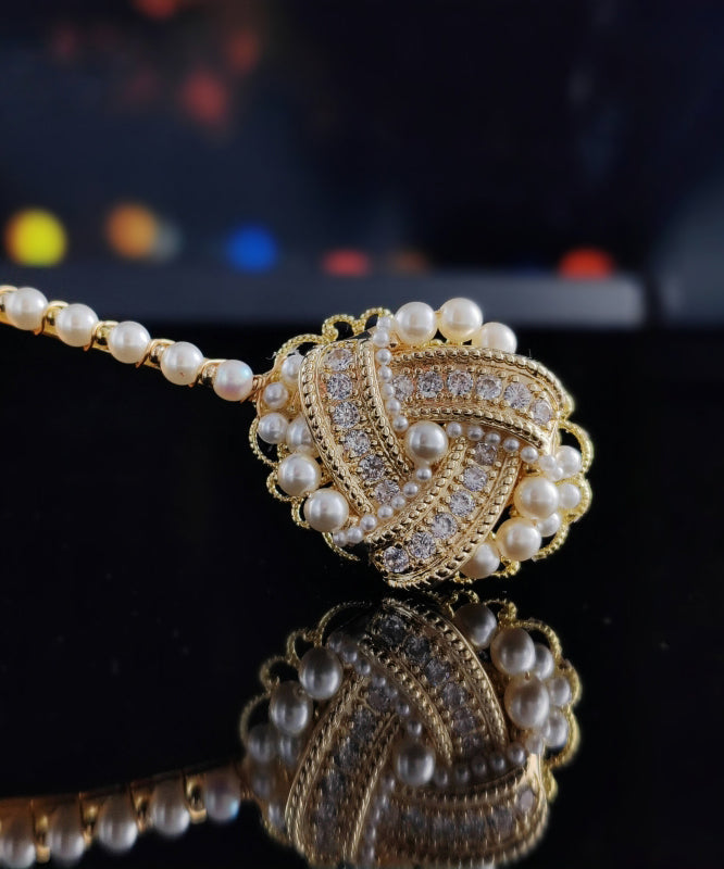 Bohemian Gold Copper Overgild Inlaid Pearl Zircon Hairpin