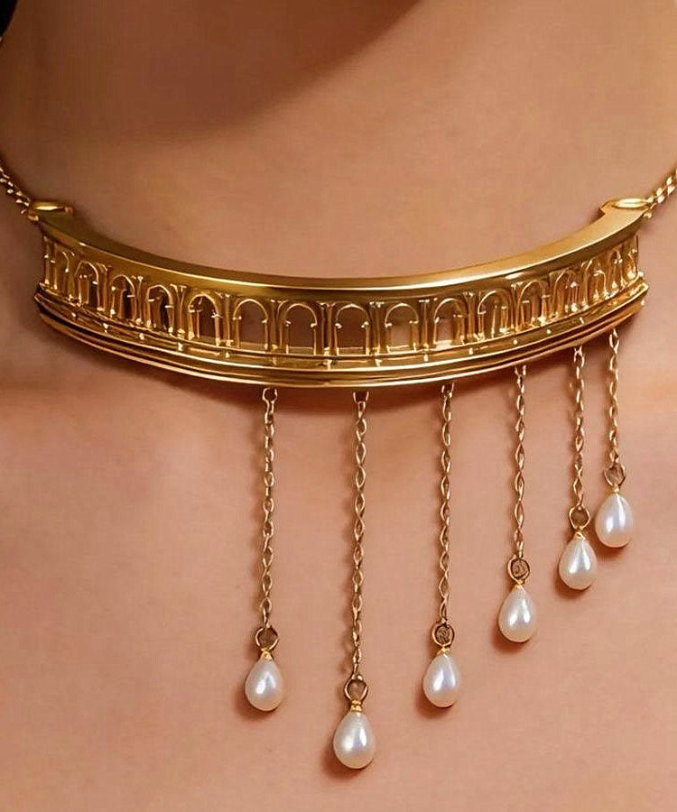 Bohemian Gold Copper Overgild Pearl Tassel Tears Of Rome Choker