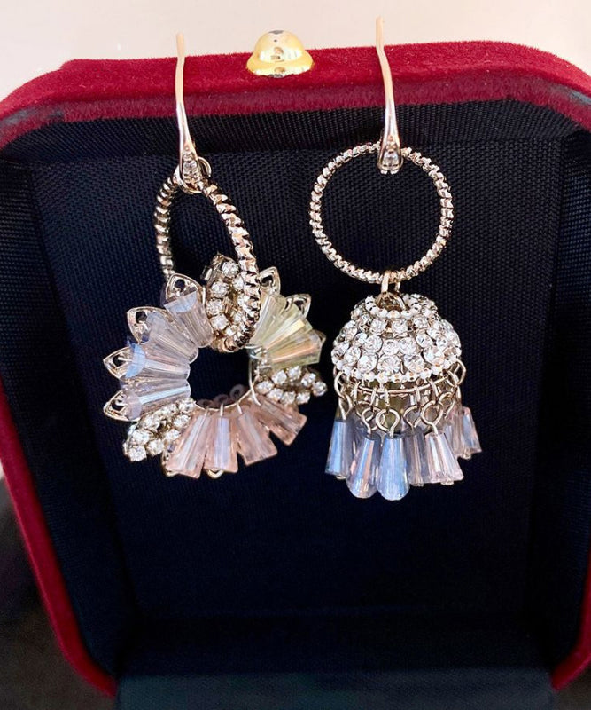 Bohemian Gold Copper Zircon Asymmetrical Crystal Floral Bell Drop Earrings