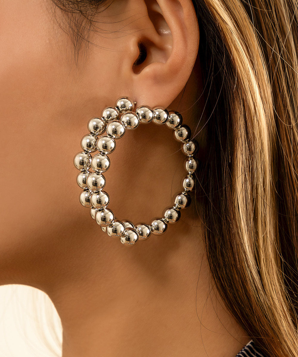 Bohemian Gold Metal Alloy Ball Hoop Earrings
