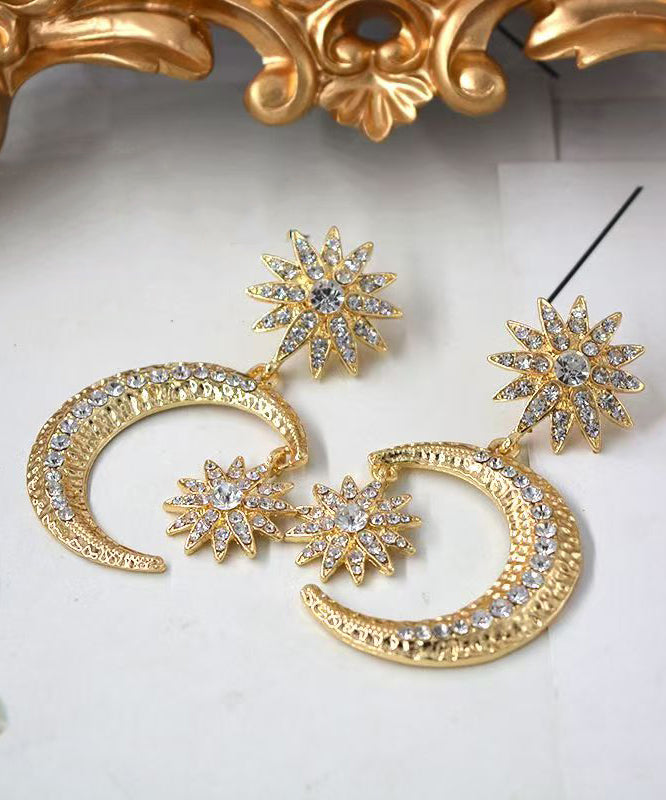 Bohemian Gold Metal Overgild Zircon Star Moon Drop Earrings