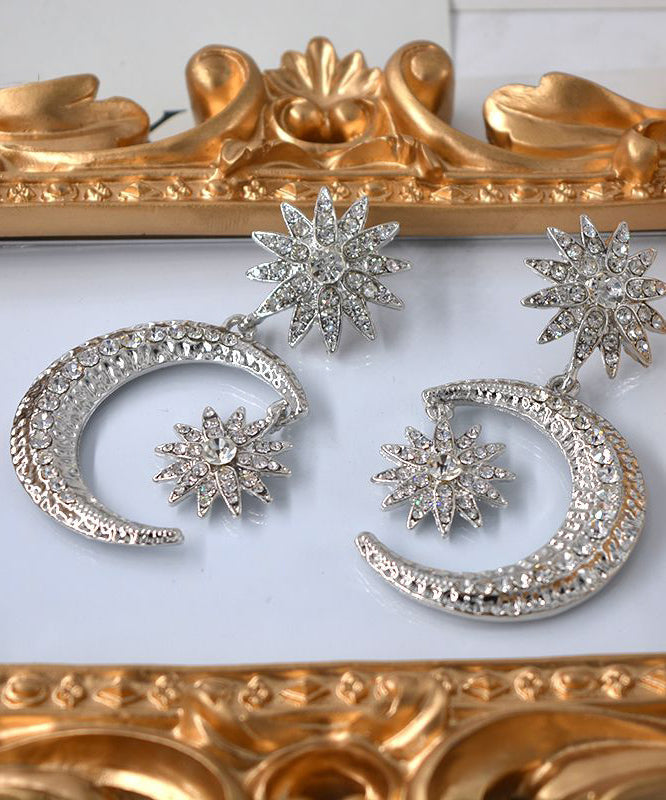 Bohemian Gold Metal Overgild Zircon Star Moon Drop Earrings