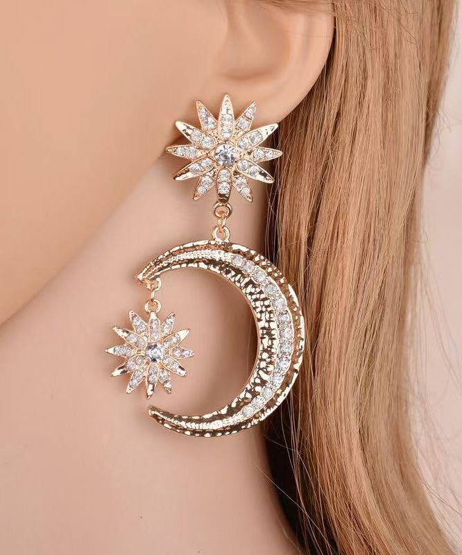 Bohemian Gold Metal Overgild Zircon Star Moon Drop Earrings