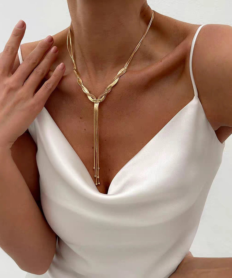 Bohemian Gold Stainless Steel Alloy Snake Bone Lariat Necklace - Omychic