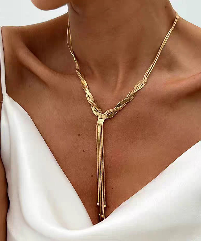 Bohemian Gold Stainless Steel Alloy Snake Bone Lariat Necklace - Omychic