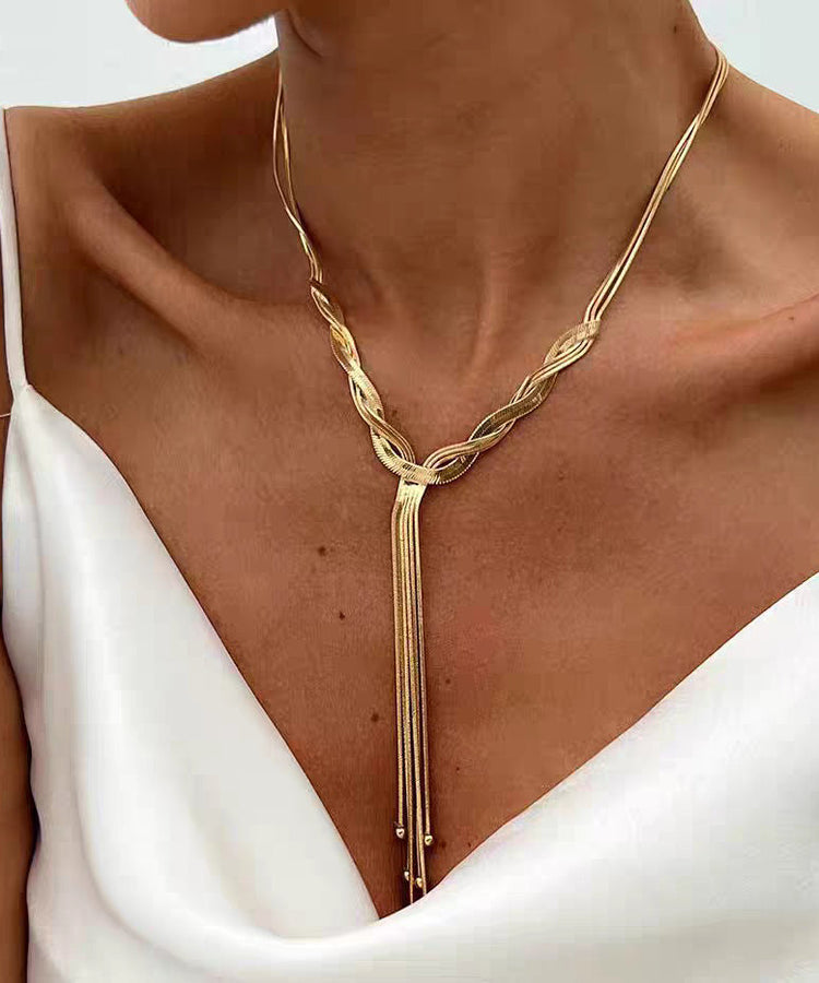 Bohemian Gold Stainless Steel Alloy Snake Bone Lariat Necklace - Omychic