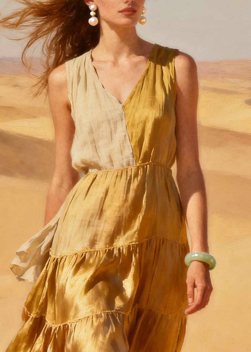 Bohemian Golden Asymmetrical Patchwork Exra Large Hem Chiffon Long Dress Summer