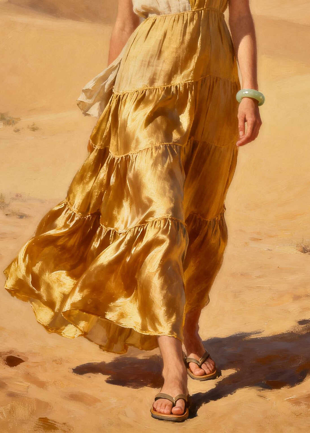 Bohemian Golden Asymmetrical Patchwork Exra Large Hem Chiffon Long Dress Summer