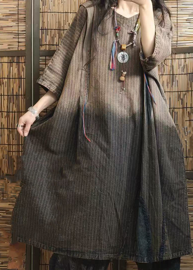 Bohemian Gradient Color V Neck Tie Dye Plus Size Cotton Dresses Summer