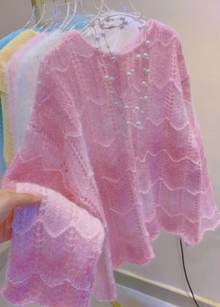 Bohemian Gradient Purple Oversized Hollow Out Knit Pullover Fall