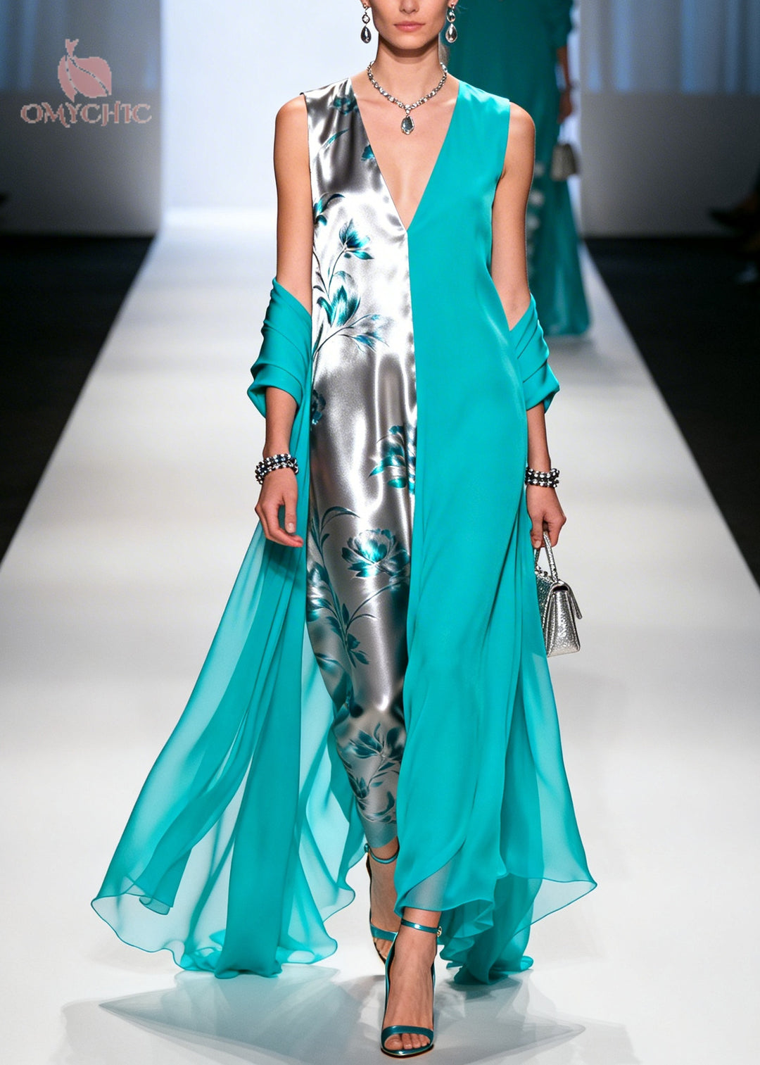 Bohemian Green Asymmetrical Patchwork Chiffon Dress Sleeveless