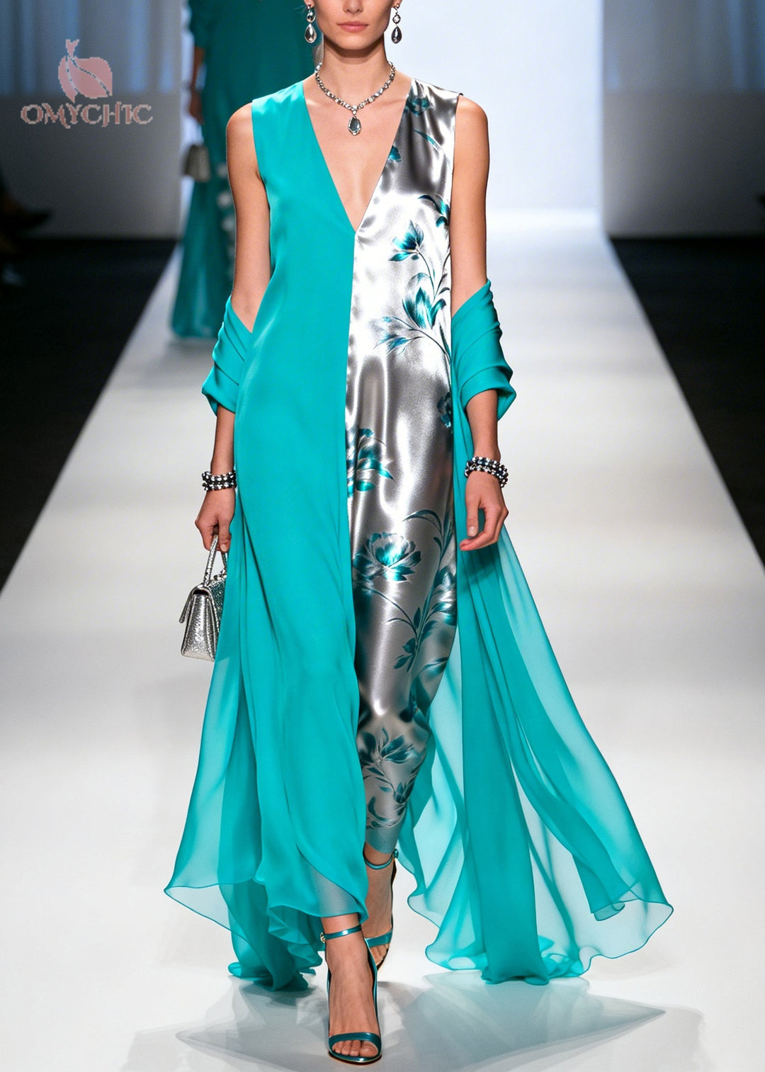 Bohemian Green Asymmetrical Patchwork Chiffon Dress Sleeveless