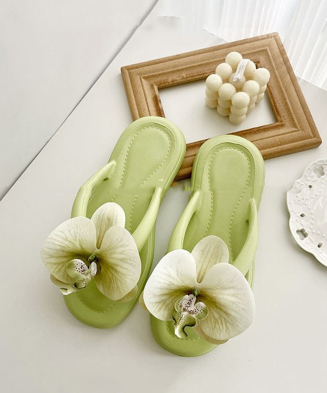 Bohemian Green Comfortable Flip Flops Splicing Floral