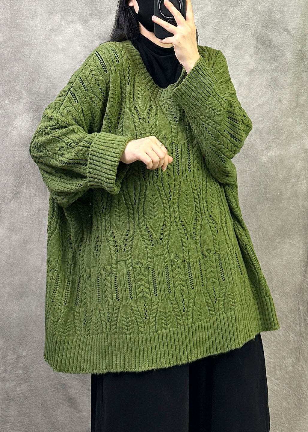 Bohemian Green Oversized O-Neck Knitted Tops Winter
