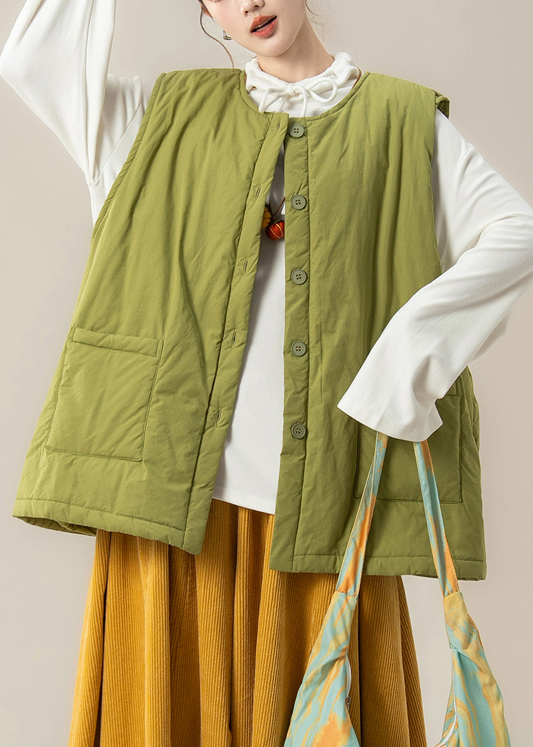 Bohemian Green Oversized Pockets Fine Cotton Filled Winter Vests