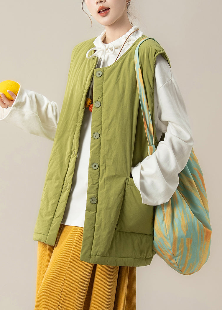 Bohemian Green Oversized Pockets Fine Cotton Filled Winter Vests