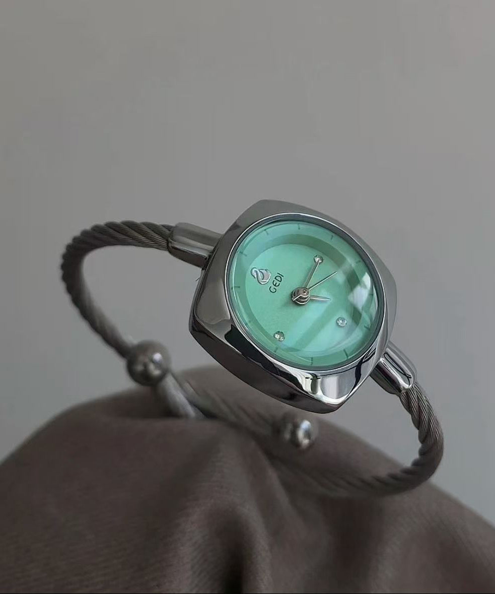 Bohemian Green Stainless Steel Reinforced Glass Square Watches