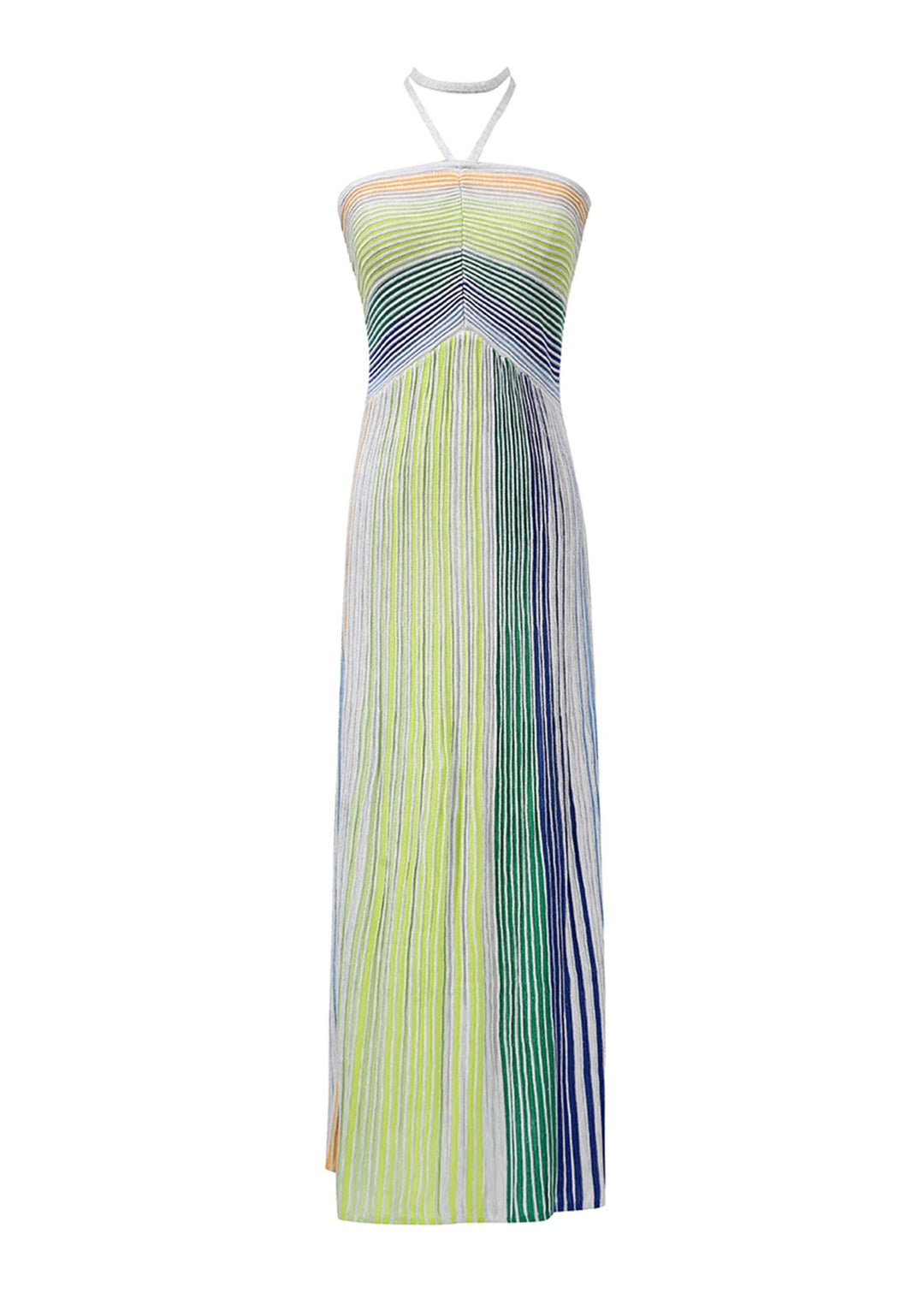 Bohemian Green Striped Neck Strap Ankle Dress Summer