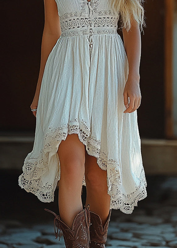 Bohemian Green V Neck Plaid Button Chiffon Long Dress Sleeveless