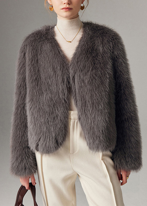 Bohemian Grey Fox Collar Thick Leather And Fur Coats Winter