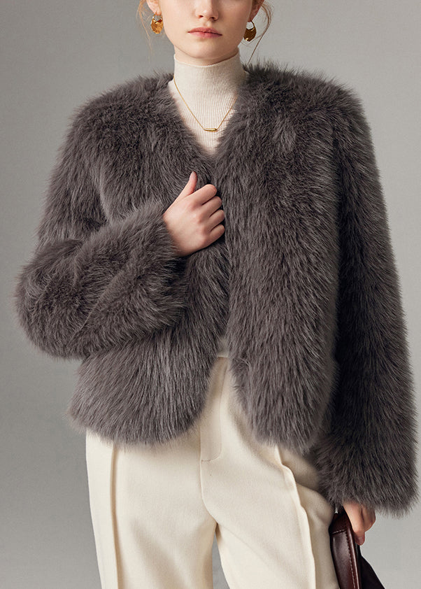 Bohemian Grey Fox Collar Thick Leather And Fur Coats Winter