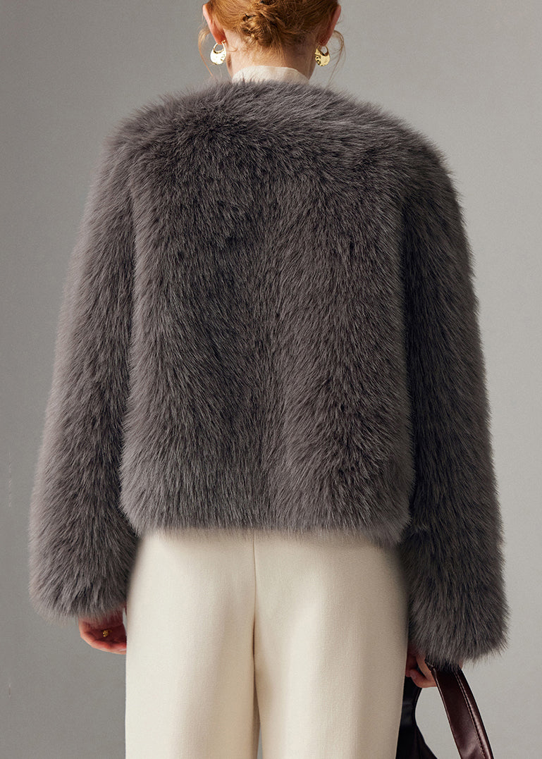 Bohemian Grey Fox Collar Thick Leather And Fur Coats Winter
