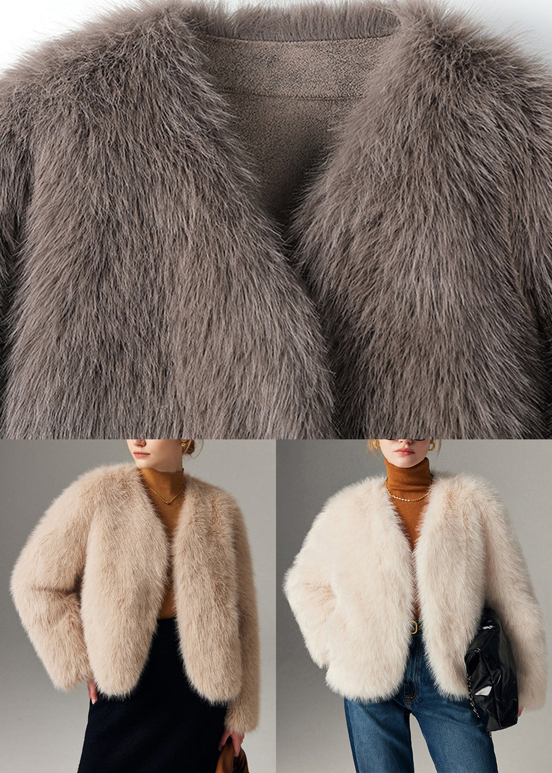 Bohemian Grey Fox Collar Thick Leather And Fur Coats Winter
