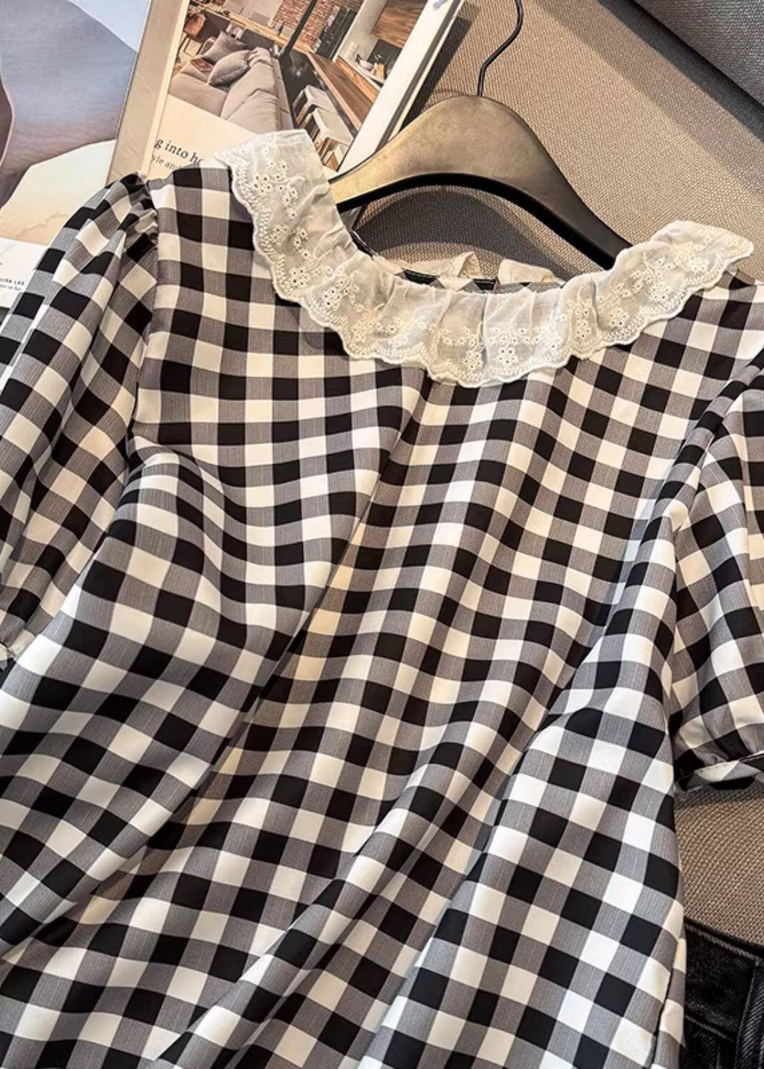 Bohemian Grey Plaid Patchwork Lace Tank Tops Summer