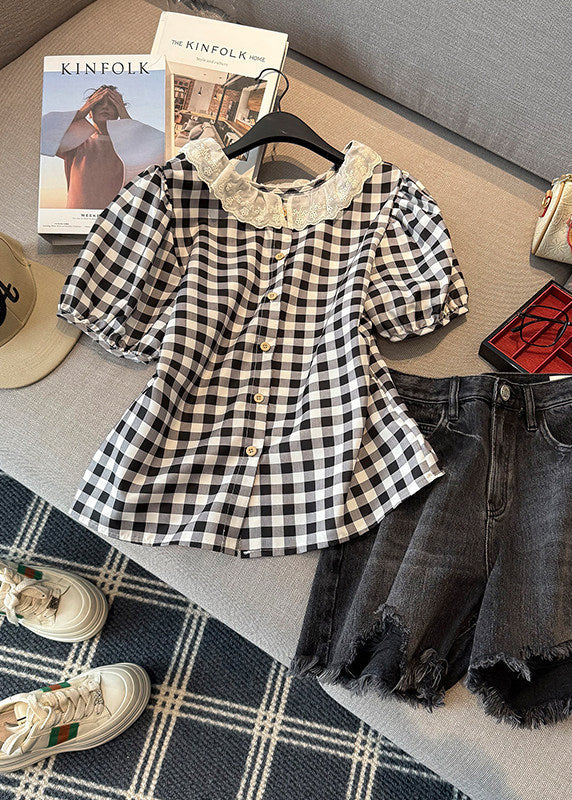 Bohemian Grey Plaid Patchwork Lace Tank Tops Summer