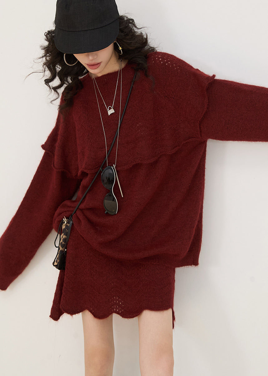 Bohemian Grey Ruffled Patchwork Knit Pullover Winter