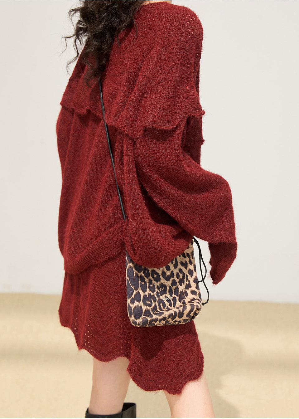 Bohemian Grey Ruffled Patchwork Knit Pullover Winter