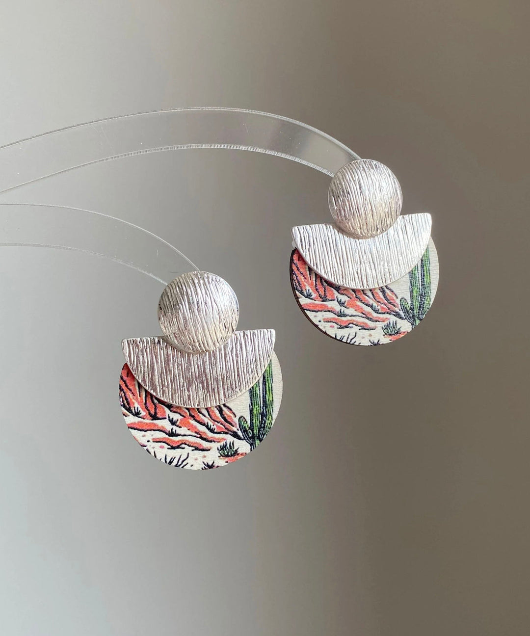 Bohemian Handmade Wooden Print Stud Earrings