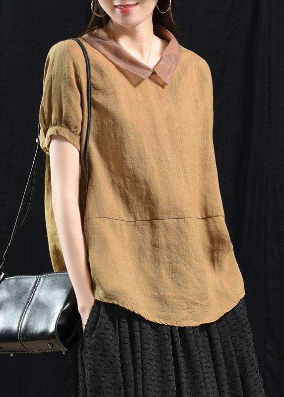 Bohemian Mulberry Patchwork Turn-down Collar Summer Linen Shirt Top