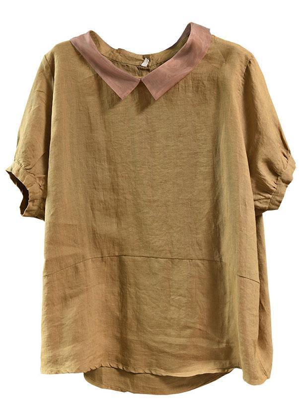 Bohemian Mulberry Patchwork Turn-down Collar Summer Linen Shirt Top