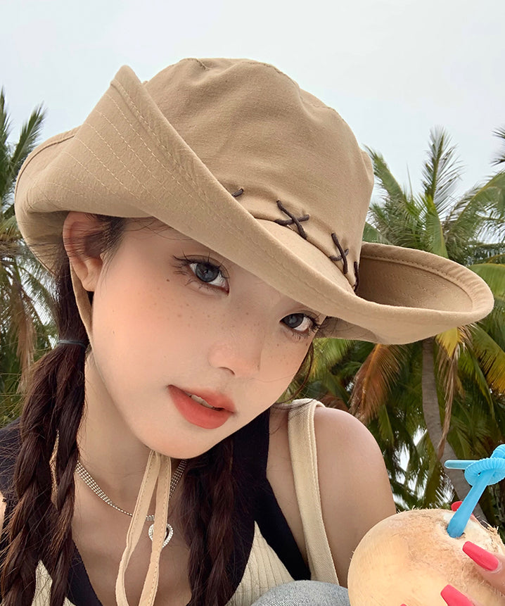 Bohemian Khaki Patchwork Vacation Cowboy Hat