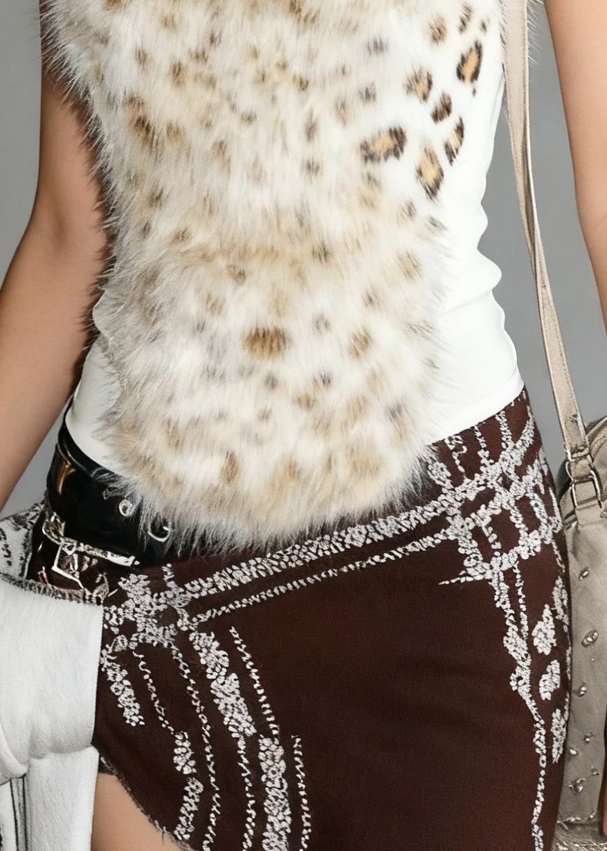 Bohemian Leopard Turtleneck Fluffy Patchwork Tank Sleeveless