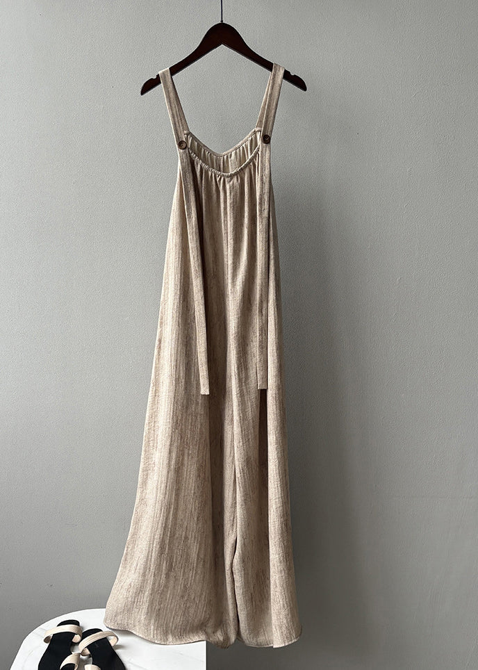 Bohemian Light Khaki Pockets Solid Jumpsuits Summer